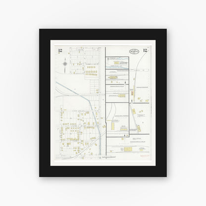Old map wall art mockup — black gallery frame with white mat — Sanborn Fire Insurance Map from Palmetto, Manatee County, Florida (1930), Sheet #0012