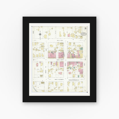 Old map wall art mockup — black gallery frame with white mat — Sanborn Fire Insurance Map from Grayville, White And Edwards Counties, Illinois (1910), Sheet #0003
