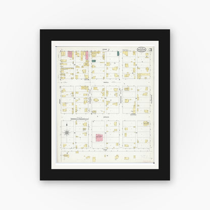 Old map wall art mockup — black gallery frame with white mat — Sanborn Fire Insurance Map from Houston, Houston County, Minnesota (1909), Sheet #0003