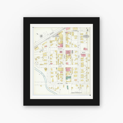 Old map wall art mockup — black gallery frame with white mat — Sanborn Fire Insurance Map from Brookville, Montgomery County, Ohio (1905), Sheet #0003