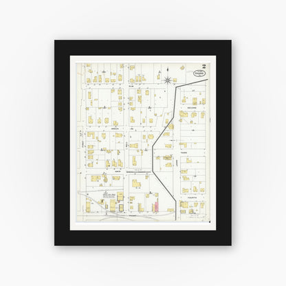 Old map wall art mockup — black gallery frame with white mat — Sanborn Fire Insurance Map from Orange, Orange County, Texas (1909), Sheet #0002