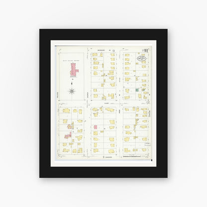 Old map wall art mockup — black gallery frame with white mat — Sanborn Fire Insurance Map from Beloit, Rock County, Wisconsin (1908), Sheet #0011