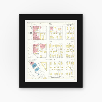 Old map wall art mockup — black gallery frame with white mat — Sanborn Fire Insurance Map from Perry, Dallas County, Iowa (1911), Sheet #0008