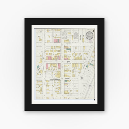 Old map wall art mockup — black gallery frame with white mat — Sanborn Fire Insurance Map from Norway, Dickinson County, Michigan (1893) - Complete Map Set