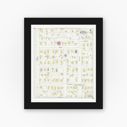 Old map wall art mockup — black gallery frame with white mat — Sanborn Fire Insurance Map from Montpelier, Williams County, Ohio (1905), Sheet #0003