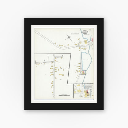 Old map wall art mockup — black gallery frame with white mat — Sanborn Fire Insurance Map from Leicester, Worcester County, Massachusetts (1918), Sheet #0002