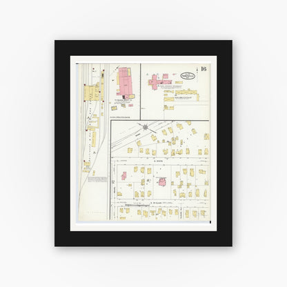 Old map wall art mockup — black gallery frame with white mat — Sanborn Fire Insurance Map from Painesville, Lake County, Ohio (1911), Sheet #0016