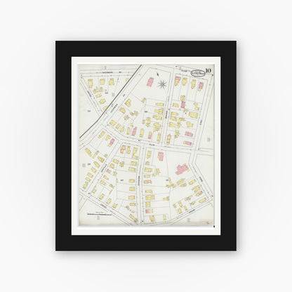 Old map wall art mockup — black gallery frame with white mat — Sanborn Fire Insurance Map from Glens Falls, Warren County, New York (1895), Sheet #0010