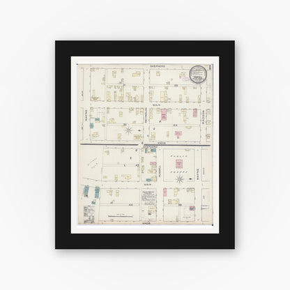 Old map wall art mockup — black gallery frame with white mat — Sanborn Fire Insurance Map from Ironton, Iron County, Missouri (1886), Sheet #0001
