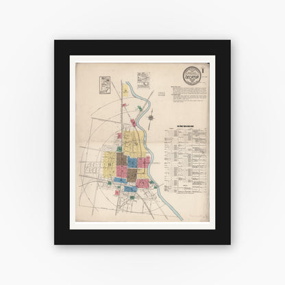 Old map wall art mockup — black gallery frame with white mat — Sanborn Fire Insurance Map from Decatur, Adams County, Indiana (1922) - Complete Map Set