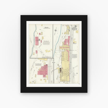 Old map wall art mockup — black gallery frame with white mat — Sanborn Fire Insurance Map from Kittanning, Armstrong County, Pennsylvania (1913), Sheet #0015