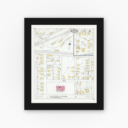 Old map wall art mockup — black gallery frame with white mat — Sanborn Fire Insurance Map from Charleston, Coles County, Illinois (1919), Sheet #0004