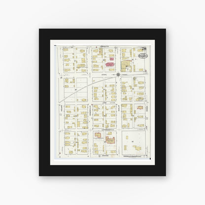Old map wall art mockup — black gallery frame with white mat — Sanborn Fire Insurance Map from Menominee, Menominee County, Michigan (1921), Sheet #0020