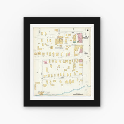 Old map wall art mockup — black gallery frame with white mat — Sanborn Fire Insurance Map from Greene, Chenango County, New York (1908), Sheet #0002