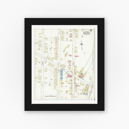 Old map wall art mockup — black gallery frame with white mat — Sanborn Fire Insurance Map from Middletown, Orange County, New York (1910), Sheet #0012
