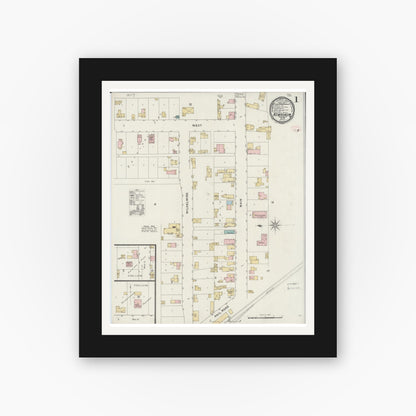Old map wall art mockup — black gallery frame with white mat — Sanborn Fire Insurance Map from Kewaskum, Washington County, Wisconsin (1894), Sheet #0001