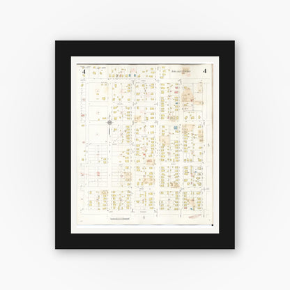 Old map wall art mockup — black gallery frame with white mat — Sanborn Fire Insurance Map from Perry, Dallas County, Iowa (1947), Sheet #0004