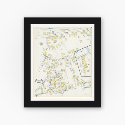 Old map wall art mockup — black gallery frame with white mat — Sanborn Fire Insurance Map from Gloucester, Essex County, Massachusetts (1892), Sheet #0004