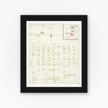 Old map wall art mockup — black gallery frame with white mat — Sanborn Fire Insurance Map from Stanley, Chippewa County, Wisconsin (1912), Sheet #0006