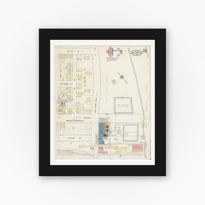 Old map wall art mockup — black gallery frame with white mat — Sanborn Fire Insurance Map from Port Arthur, Jefferson County, Texas (1915), Sheet #0012