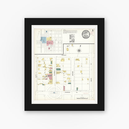 Old map wall art mockup — black gallery frame with white mat — Sanborn Fire Insurance Map from Orange, Orange County, California (1894) - Complete Map Set