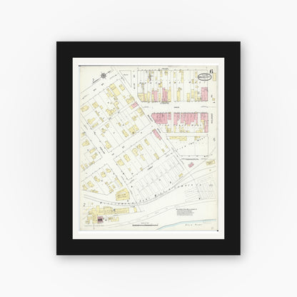 Old map wall art mockup — black gallery frame with white mat — Sanborn Fire Insurance Map from Mound City, Pulaski County, Illinois (1914), Sheet #0006