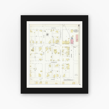 Old map wall art mockup — black gallery frame with white mat — Sanborn Fire Insurance Map from Dunn, Harnett County, North Carolina (1908), Sheet #0003