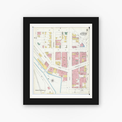 Old map wall art mockup — black gallery frame with white mat — Sanborn Fire Insurance Map from Benton Harbor, Berrien County, Michigan (1905), Sheet #0003