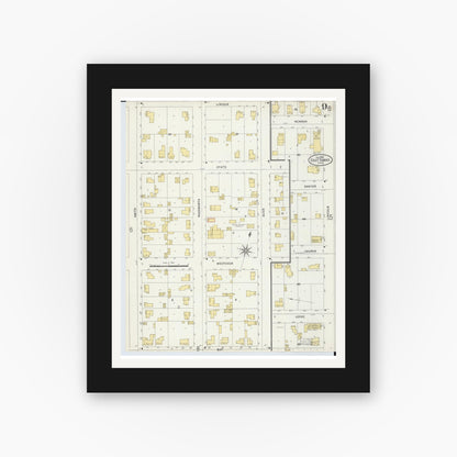 Old map wall art mockup — black gallery frame with white mat — Sanborn Fire Insurance Map from East Tawas, Iosco County, Michigan (1898), Sheet #0009