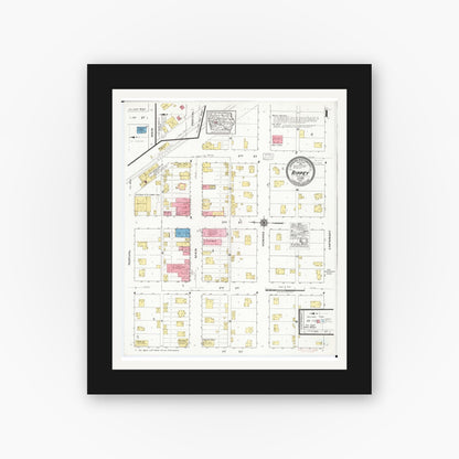 Old map wall art mockup — black gallery frame with white mat — Sanborn Fire Insurance Map from Rippey, Greene County, Iowa (1918), Sheet #0001