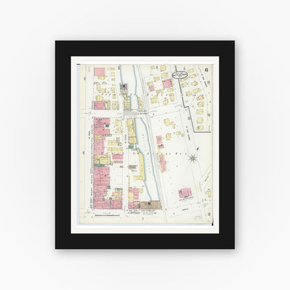 Old map wall art mockup — black gallery frame with white mat — Sanborn Fire Insurance Map from Battle Creek, Calhoun County, Michigan (1907), Sheet #0006