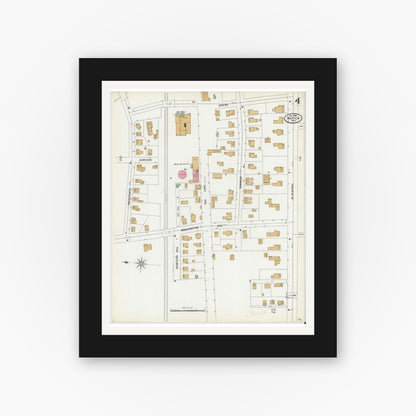 Old map wall art mockup — black gallery frame with white mat — Sanborn Fire Insurance Map from Natick, Middlesex County, Massachusetts (1899), Sheet #0004