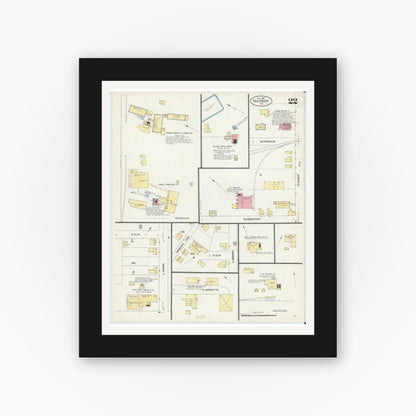 Old map wall art mockup — black gallery frame with white mat — Sanborn Fire Insurance Map from Salisbury, Rowan County, North Carolina (1907), Sheet #0022