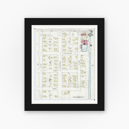 Old map wall art mockup — black gallery frame with white mat — Sanborn Fire Insurance Map from Delphos, Van Wert And Allen Counties, Ohio (1921), Sheet #0019