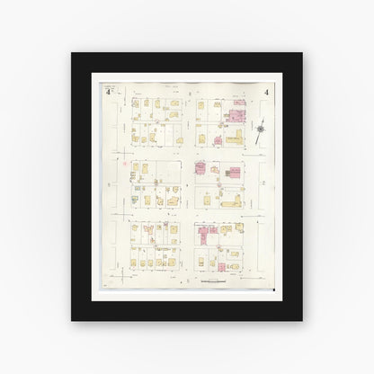 Old map wall art mockup — black gallery frame with white mat — Sanborn Fire Insurance Map from Lamesa, Dawson County, Texas (1948), Sheet #0004