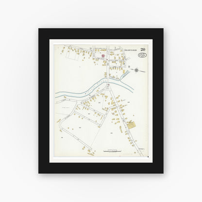 Old map wall art mockup — black gallery frame with white mat — Sanborn Fire Insurance Map from Athol, Worcester County, Massachusetts (1917), Sheet #0020
