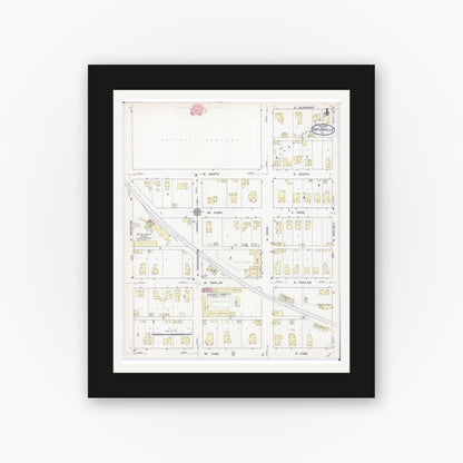 Old map wall art mockup — black gallery frame with white mat — Sanborn Fire Insurance Map from Taylorville, Christian County, Illinois (1914), Sheet #0004