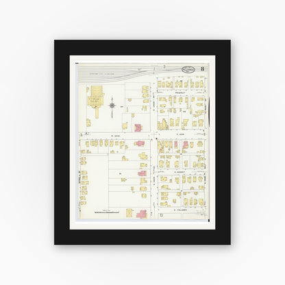 Old map wall art mockup — black gallery frame with white mat — Sanborn Fire Insurance Map from Alliance, Stark County, Ohio (1911), Sheet #0008