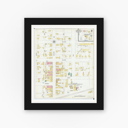 Old map wall art mockup — black gallery frame with white mat — Sanborn Fire Insurance Map from Archbold, Fulton County, Ohio (1901), Sheet #0002
