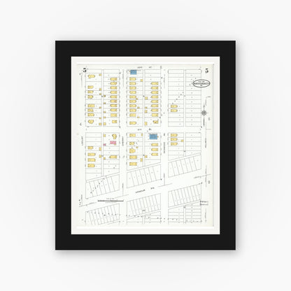 Old map wall art mockup — black gallery frame with white mat — Sanborn Fire Insurance Map from North Kansas City, Clay County, Missouri (1926), Sheet #0005