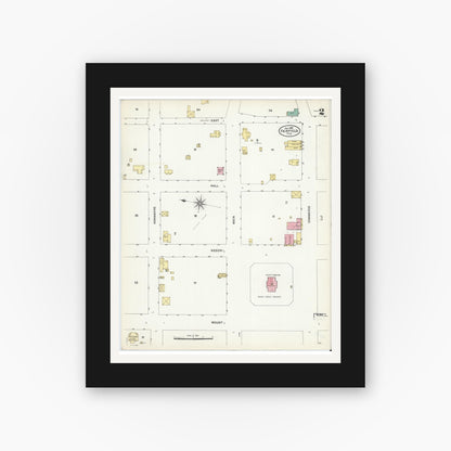 Old map wall art mockup — black gallery frame with white mat — Sanborn Fire Insurance Map from Fairfield, Freestone County, Texas (1907), Sheet #0002