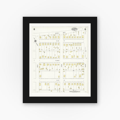 Old map wall art mockup — black gallery frame with white mat — Sanborn Fire Insurance Map from Freeport, Brazoria County, Texas (1926), Sheet #0006