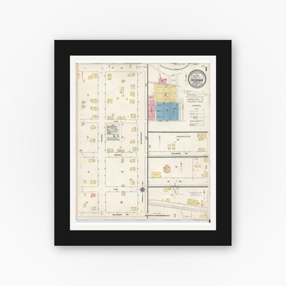 Old map wall art mockup — black gallery frame with white mat — Sanborn Fire Insurance Map from Fredonia, Mercer County, Pennsylvania (1929) - Complete Map Set