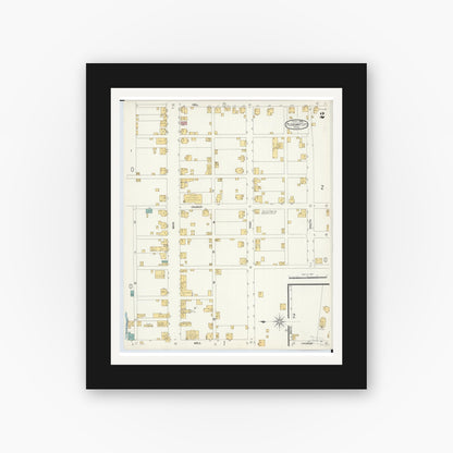 Old map wall art mockup — black gallery frame with white mat — Sanborn Fire Insurance Map from Pleasant City, Guernsey County, Ohio (1905), Sheet #0002