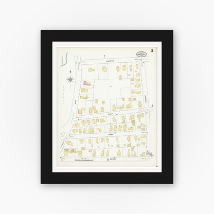 Old map wall art mockup — black gallery frame with white mat — Sanborn Fire Insurance Map from Wakefield, Middlesex County, Massachusetts (1909), Sheet #0003