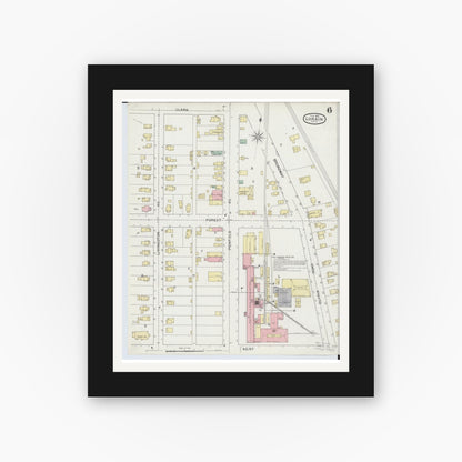 Old map wall art mockup — black gallery frame with white mat — Sanborn Fire Insurance Map from Lorain, Lorain County, Ohio (1893), Sheet #0006