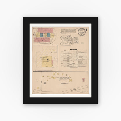 Old map wall art mockup — black gallery frame with white mat — Sanborn Fire Insurance Map from Luling, Caldwell County, Texas (1921) - Complete Map Set