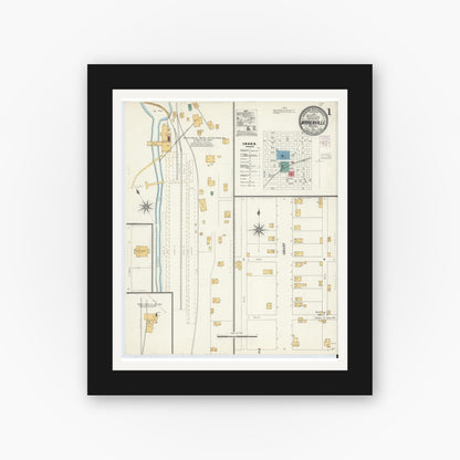 Old map wall art mockup — black gallery frame with white mat — Sanborn Fire Insurance Map from Marienville, Forest County, Pennsylvania (1904) - Complete Map Set