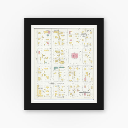 Old map wall art mockup — black gallery frame with white mat — Sanborn Fire Insurance Map from Greenville, Bond County, Illinois (1906), Sheet #0004
