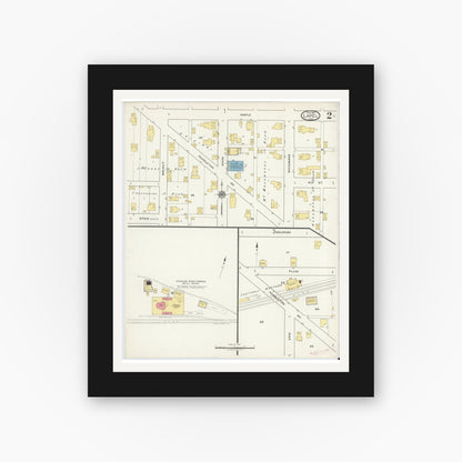Old map wall art mockup — black gallery frame with white mat — Sanborn Fire Insurance Map from Lapel, Madison County, Indiana (1918), Sheet #0002